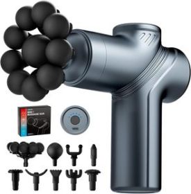Massage Gun Deep Tissue, Back Massager for Pain Relief, Silent Mini Muscle Massager with 9 Massages Heads Birthday Gifts for Men Women Dad Him (Blue)