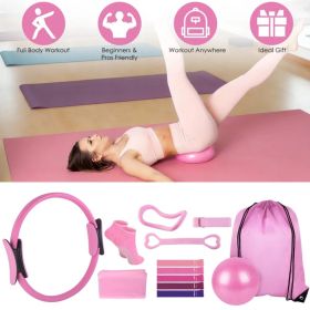 14Pcs Pilates Ring Essentials-Kit For Women With Yoga Ball Arm Stretcher 5 Resistant Bands-Figure 8 Resistant Band Elastic Band Non-slip Socks Yoga St