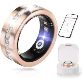 Smart Ring For Women, Health & Fitness Tracker With Heart Rate, Blood Oxygen, Sleep Monitoring, Elegant Rose Gold Design With Crystal Accents, IP (Option: Seven)