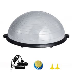 Half Exercise Ball Trainer, 23 inch Balance Ball Trainer, 660lbs Capacity Stability Ball, Yoga Ball with Resistance Bands & Foot Pump (Color: GRAY, Top Non-Slip Texture: Wavy Pattern)